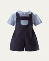 Rachel Riley Boy's Gingham-print Shirt & Dungaree Set In Blue