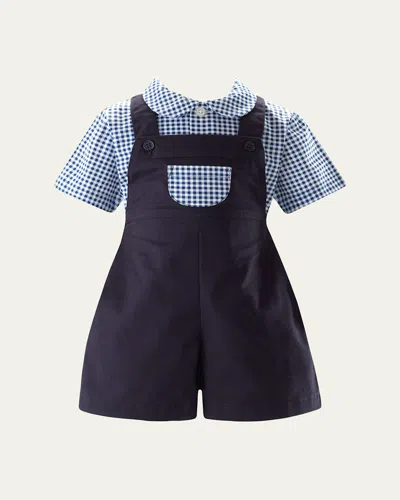 RACHEL RILEY BOY'S GINGHAM-PRINT SHIRT & DUNGAREE SET