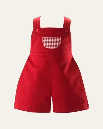 Rachel Riley Kids' Boy's Gingham Shirt & Dungaree Set, Size In Red