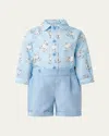 Rachel Riley Boy's Lamb Shirt & Shorts Set In Blue