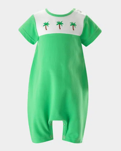 Rachel Riley Kids' Boy's Palm Tree Jersey Playsuit In Green
