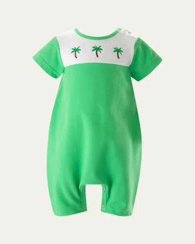 Rachel Riley Kids' Boy's Palm Tree Jersey Playsuit In Green