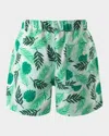 Rachel Riley Boy's Palm Tree Swim Trunks In Green