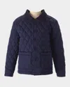 Rachel Riley Boy's Quilted Jacket W/ Corduroy Collar In Navy