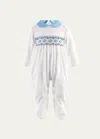 Rachel Riley Boy's Smocked Footed Coverall In Blue