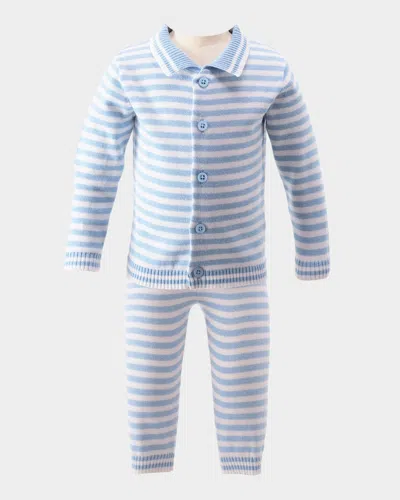 Rachel Riley Kids' Boy's Striped Two-piece Knit Set In Blue