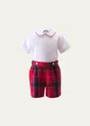 Rachel Riley Boy's Tartan Shirt & Shorts Set In Red