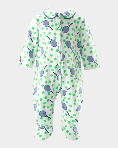 Rachel Riley Kids' Boy's Tennis-print Footie In Green