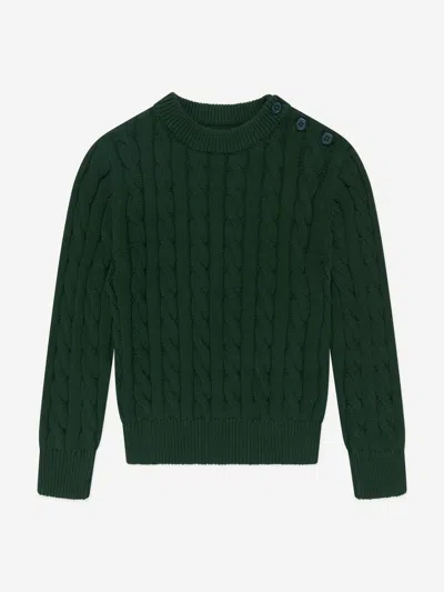 Rachel Riley Kids' Cable-knit Cotton Jumper In Green