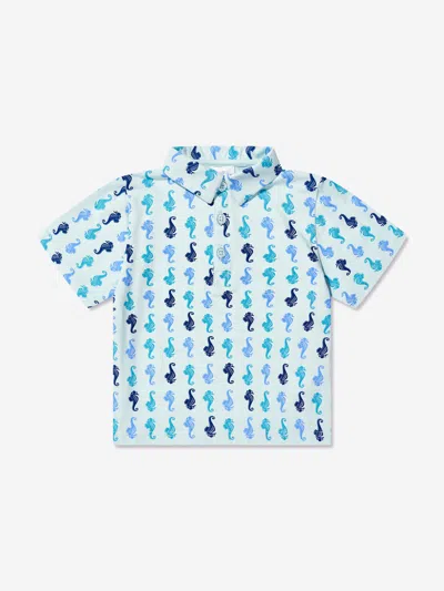 Rachel Riley Kids' Boys Seahorse Polo Shirt In Blue