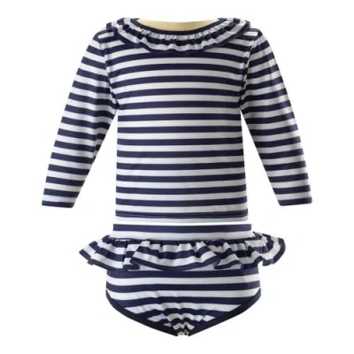 Rachel Riley Kids' Breton Stripe Rashguard Set In Navy | ModeSens