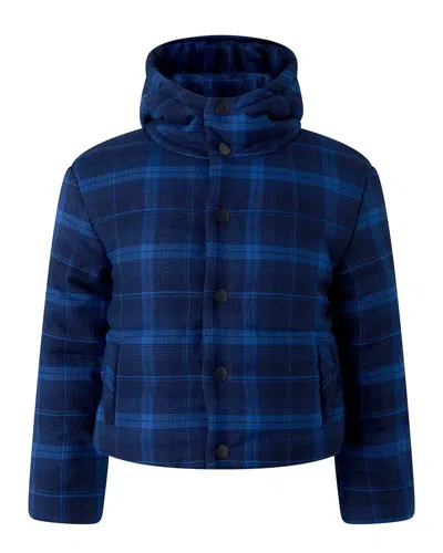 Rachel Riley Check Hooded Puffer Jacket In Blue