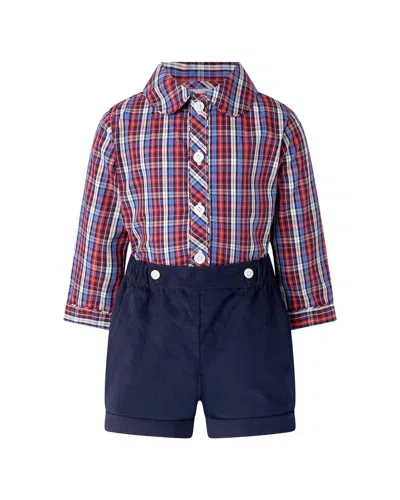 Rachel Riley Check Shirt And Cord Short Set In White