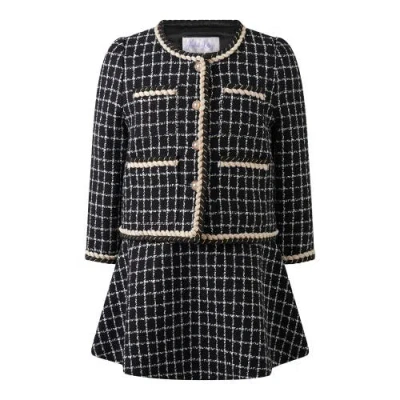 Rachel Riley Kids'  Check Tweed Jacket & Skirt Set In Black