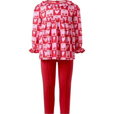 Rachel Riley Kids'  Cherry Heart Blouse & Leggings Set In Pink
