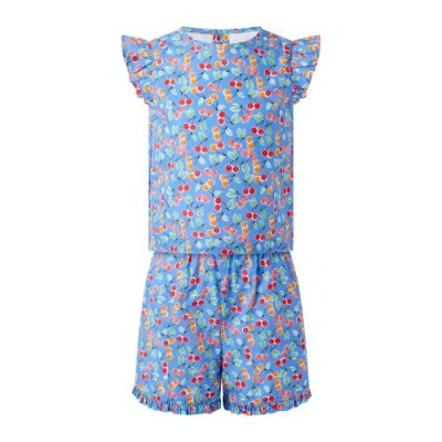 Rachel Riley Kids'  Cherry Ruffle Two Piece Set In Blue