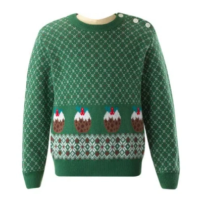 Rachel Riley Babies'  Christmas Pudding Sweater In Green