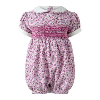 Rachel Riley Ditsy Floral Smocked Babysuit In Purple