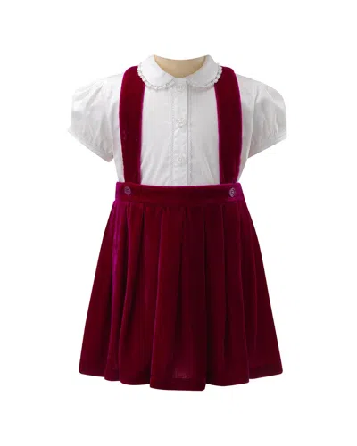 Rachel Riley Eloise Pink Silk Velvet Pinafore Set In Red