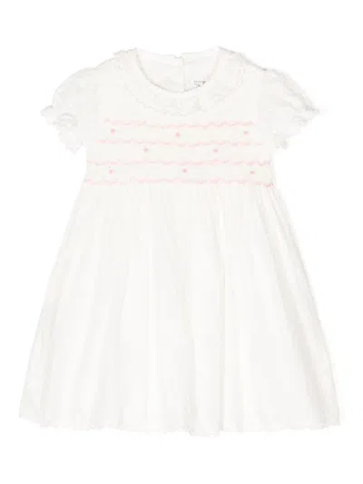 Rachel Riley Babies' Embroidered Shirred-panel Dress In White