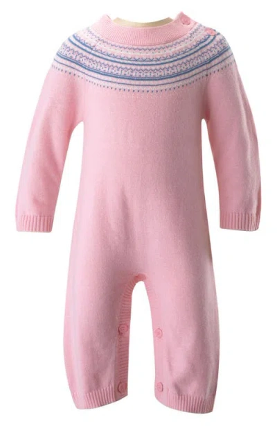 Rachel Riley Babies'  Fair Isle Cotton Sweater Romper In Pink