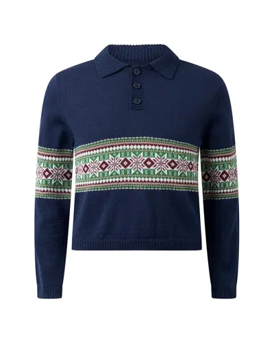 Rachel Riley Fairisle Collar Sweater In Blue