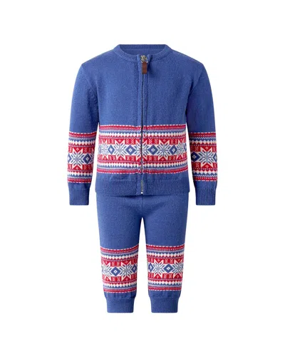 Rachel Riley Fairisle Knit Set In Blue