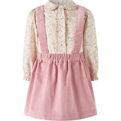 Rachel Riley Kids'  Floral Blouse Cord Pinafore Set In Pink