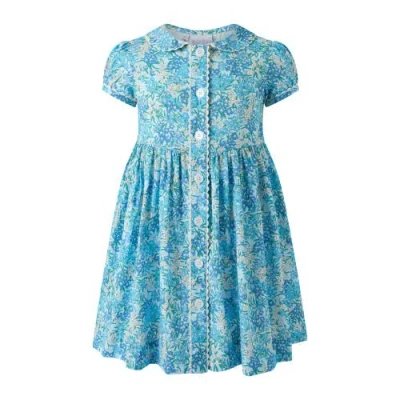 Rachel Riley Babies'  Floral Button-front Dress In Blue