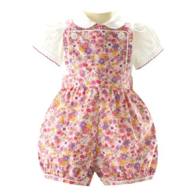 Rachel Riley Babies'  Floral Dungaree Set In Pink