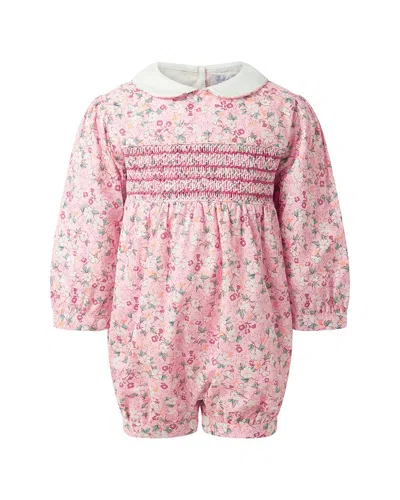 Rachel Riley Floral Smocked Babysuit In Pink