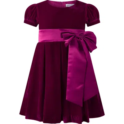 Rachel Riley Kids'  Fuschia Velvet Bow Dress In Pink