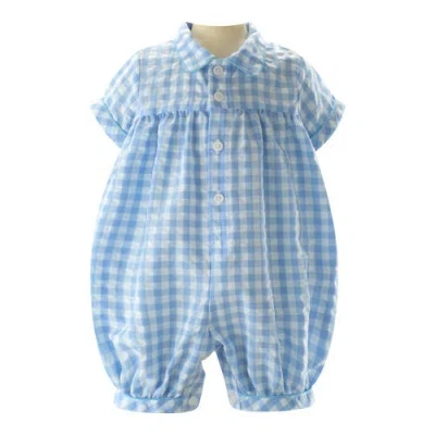 Rachel Riley Gingham Babysuit In Blue