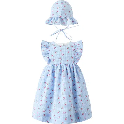 Rachel Riley Babies'  Gingham Floral Sundress & Hat In Blue