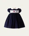 Rachel Riley Girl's Smocked Festive Dress W/ Bloomers In Navy