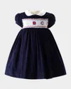 Rachel Riley Girl's Smocked Festive Dress W/ Bloomers In Navy