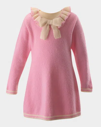 Rachel Riley Kids' Girl's Boucle Sparkle Dress W/ Bow In Pink