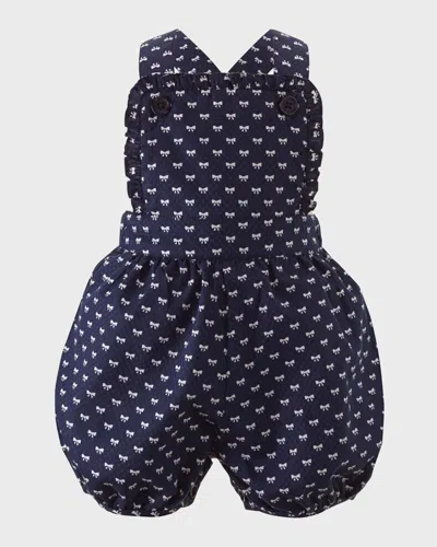 Rachel Riley Kids' Girl's Bow Dungarees In Blue