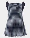 Rachel Riley Girl's Breton Striped Tennis Dress In Navy