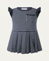 Rachel Riley Girl's Breton Striped Tennis Dress In Navy