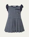 Rachel Riley Girl's Breton Striped Tennis Dress In Navy