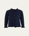 Rachel Riley Girl's Button Front Frill Cardigan In Navy