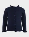 Rachel Riley Girl's Button Front Frill Cardigan In Navy