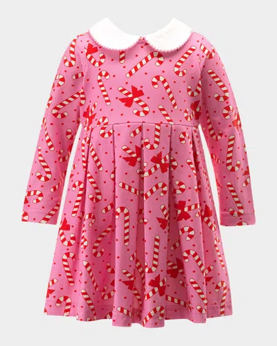 Rachel Riley Kids' Girl's Candy Cane Jersey Dress In Pink