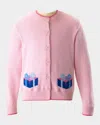Rachel Riley Girl's Cardigan W/ Double Gift Intarsia In Pink