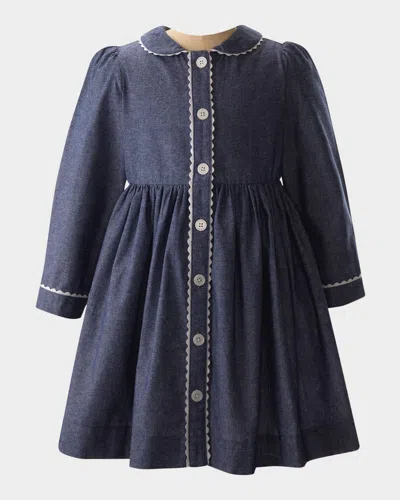 Rachel Riley Kids' Girl's Chambray Button-front Dress In Navy