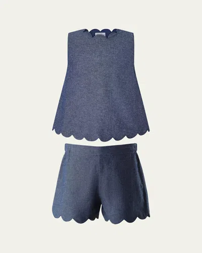 RACHEL RILEY GIRL'S CHAMBRAY SCALLOPED TOP AND SHORT SET