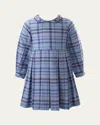 Rachel Riley Girl's Check-print Pleated Dress In Blue