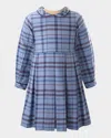 Rachel Riley Girl's Check-print Pleated Dress In Blue