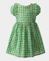 Rachel Riley Girl's Cherry Check Puff-sleeve Dress In Green